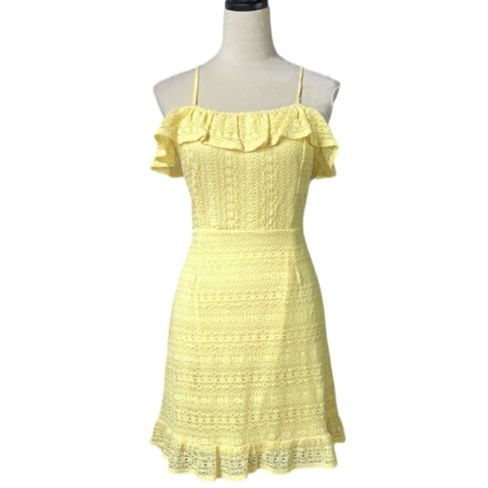 Live to Be Spoiled Butter Yellow Ruffled Fit & Flare Dress (Size: L Juniors)